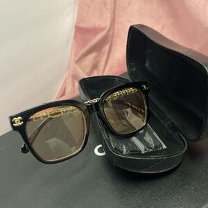 Chanel Black Sunglasses with Gold Accents